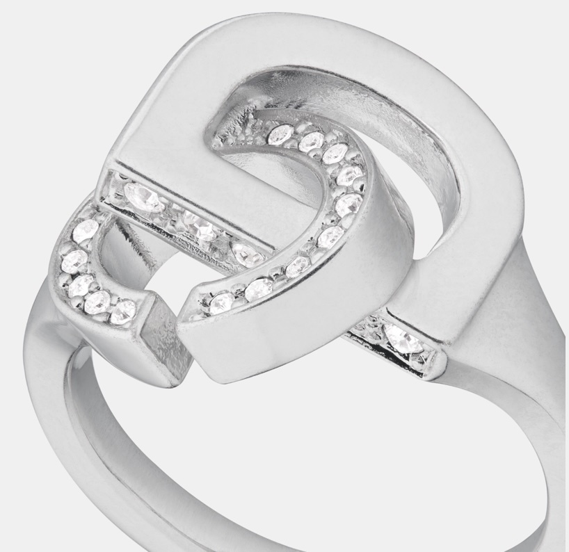 Dior CD Lock Silver-Finish Metal and Silver-Tone Crystals Ring