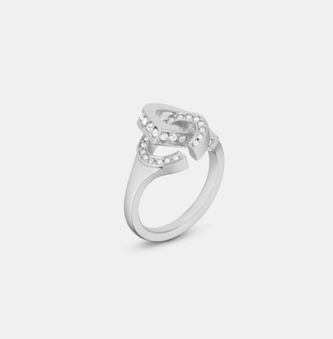 Dior CD Lock Silver-Finish Metal and Silver-Tone Crystals Ring