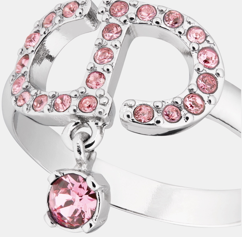 Dior PETIT CD Silver-Finish Metal and Pink Crystals Ring