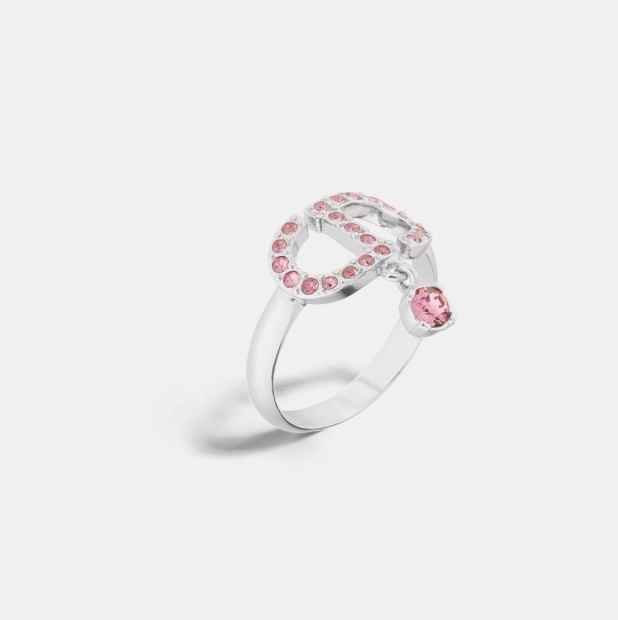 Dior PETIT CD Silver-Finish Metal and Pink Crystals Ring