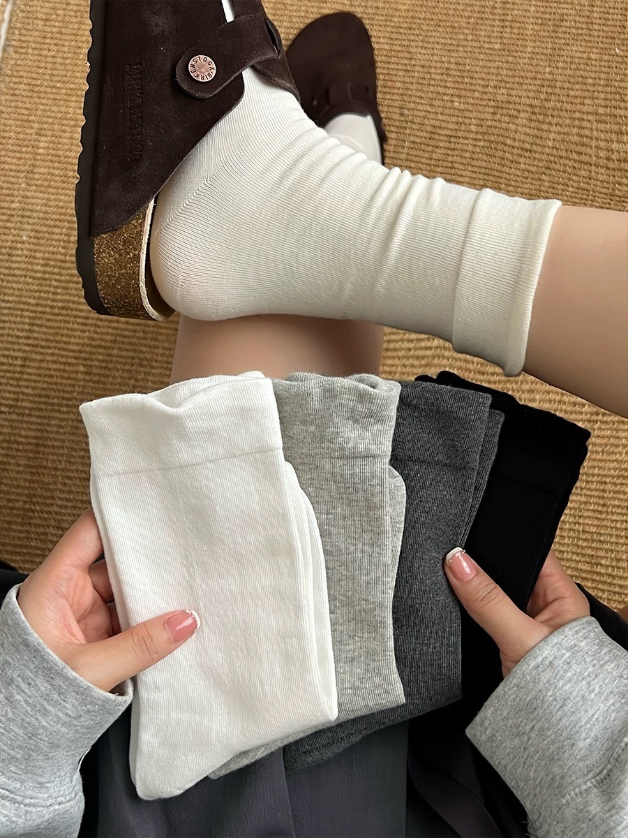 (現貨) 素面彈性 純棉 中筒襪