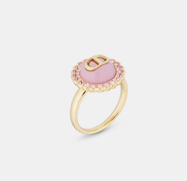 Dior PETIT CD Baroque Gold-Finish Metal, Pink Crystals and Light Pink Glass Ring