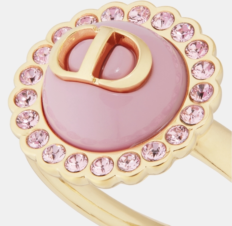 Dior PETIT CD Baroque Gold-Finish Metal, Pink Crystals and Light Pink Glass Ring
