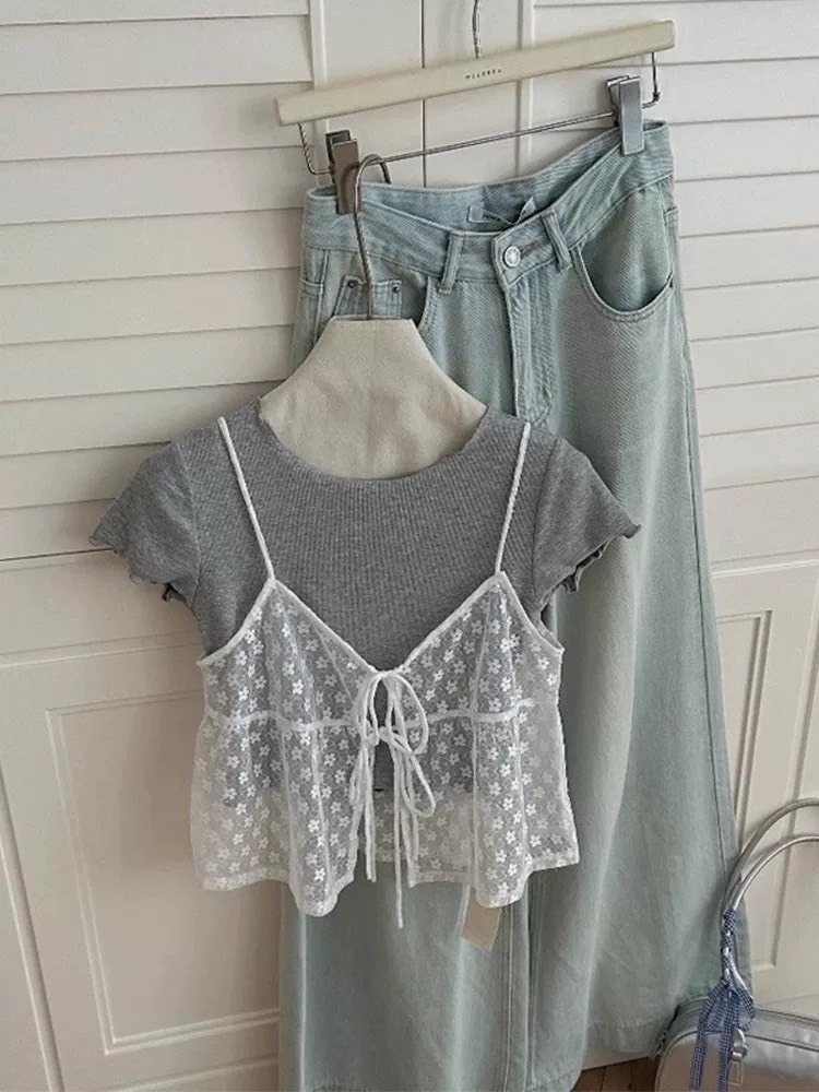 刺繡小花 日系疊穿 綁帶背心