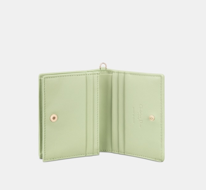 Dior Mini Lady dior Gardenia Cannage Lambskin Wallet Pale Green