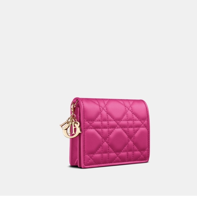 Dior Mini Lady dior Gardenia Cannage Lambskin Wallet Fuchsia