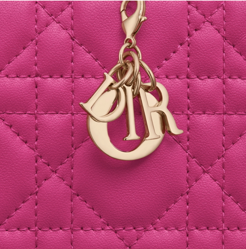 Dior Mini Lady dior Gardenia Cannage Lambskin Wallet Fuchsia