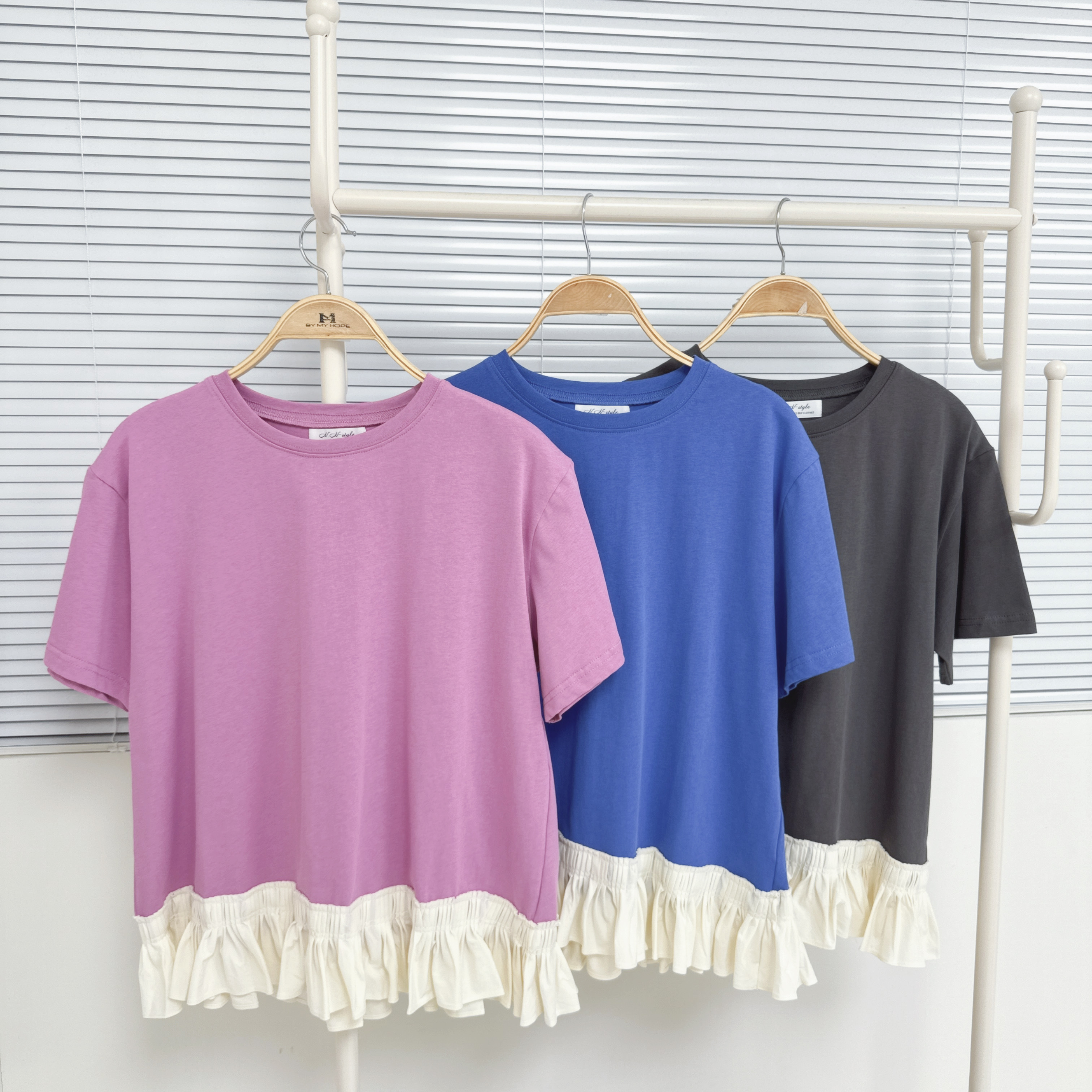 【廠家制】腳百摺淨色短袖TOP