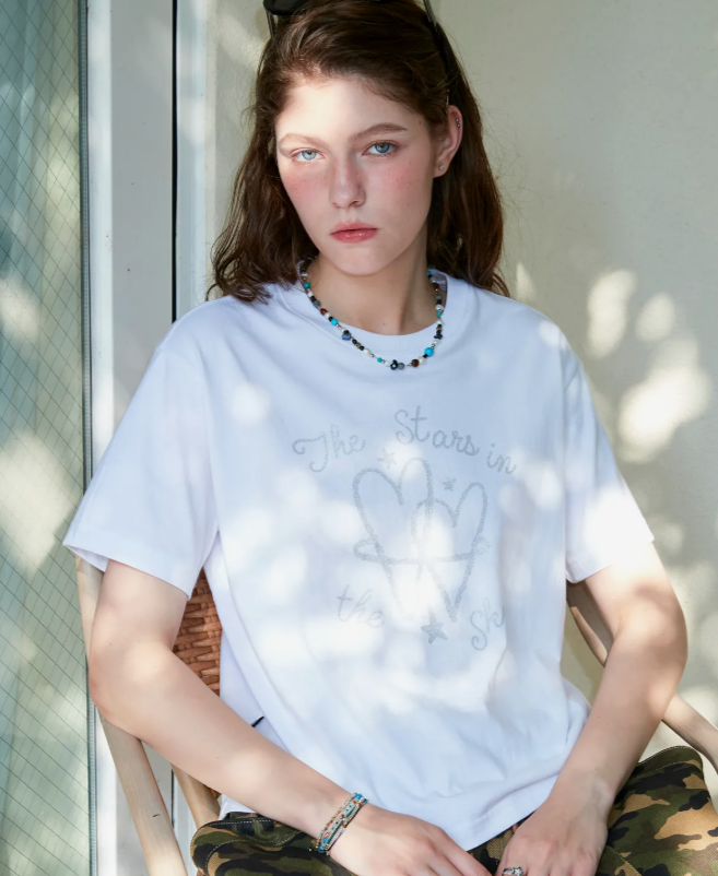 CPGN STUDIO / Glitter heart CROP short T-shirt / white /  JUL25
