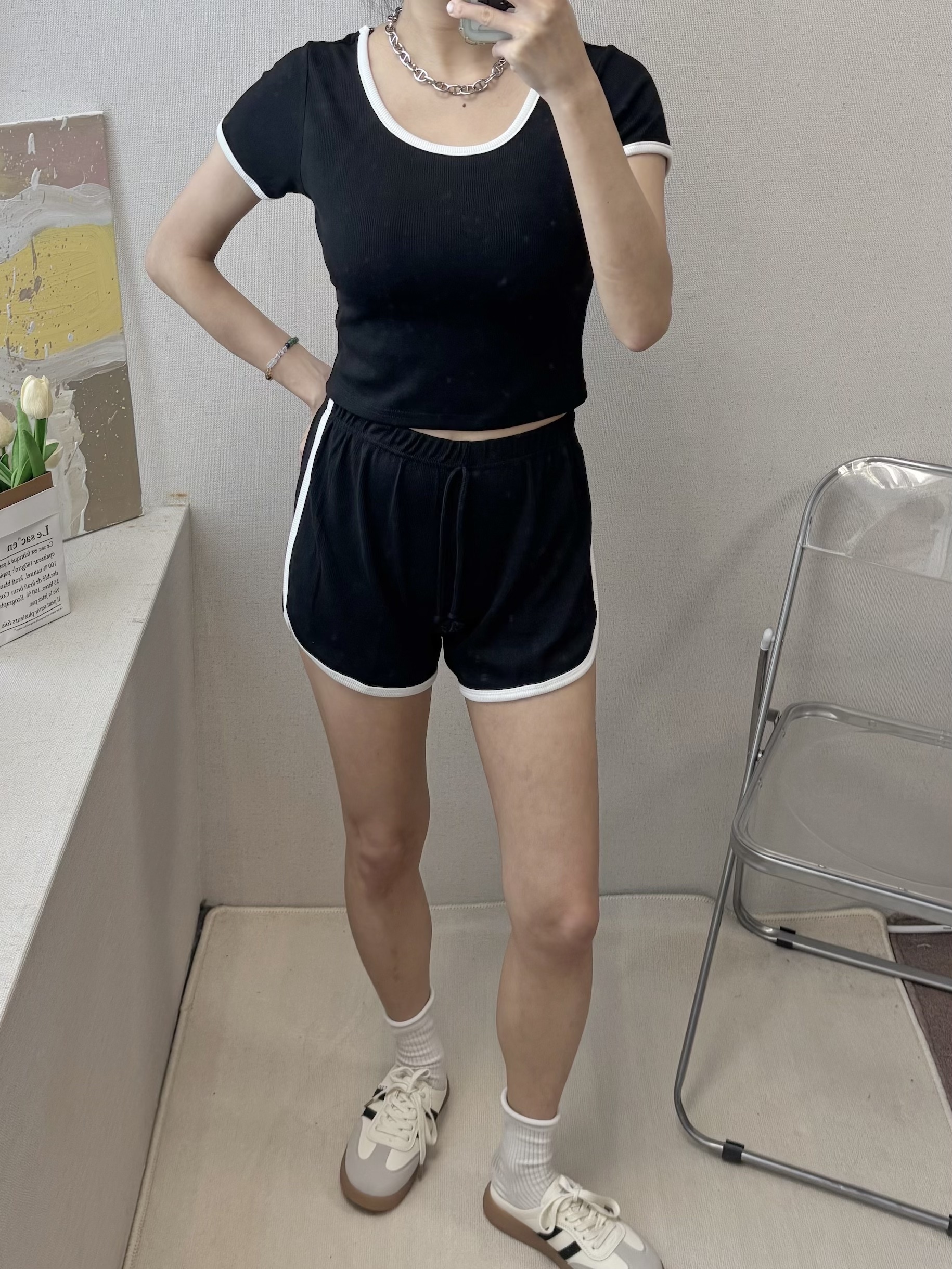 |現貨|<小資款>圓領滾邊上衣&撞色真理短褲(4色)