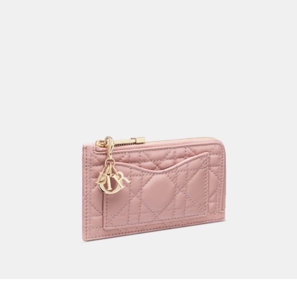 Dior Lady Dior Cosmos Cannage Lambskin zipped Card Holder Antique Pink