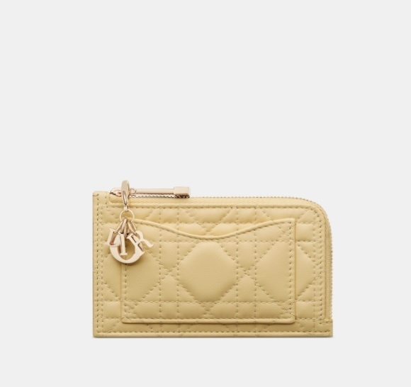 Dior Lady Dior Cosmos Cannage Lambskin zipped Card Holder Pastel Yellow