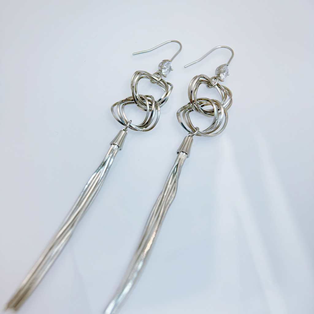 雙結銀環綿延耳環