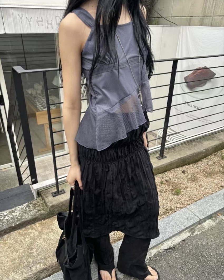 asymmetric hem chiffon cami with sheer cut