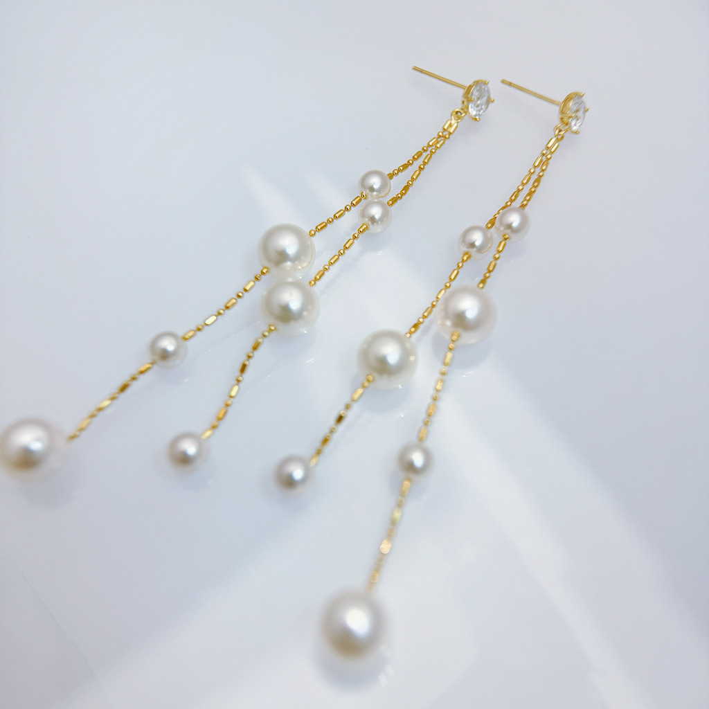 星瀑雙鏈珍珠耳環