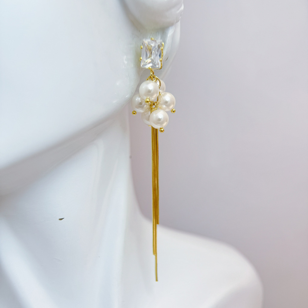 雪絮流光珍珠耳環