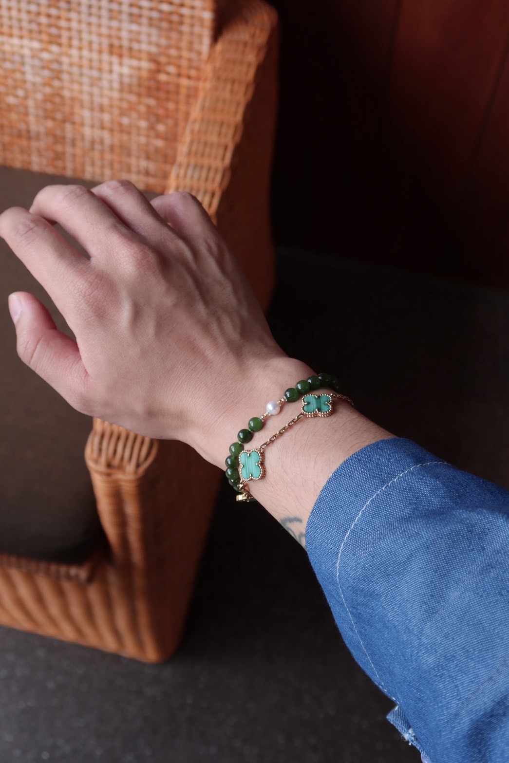 18K金碧玉珍珠素串6mm