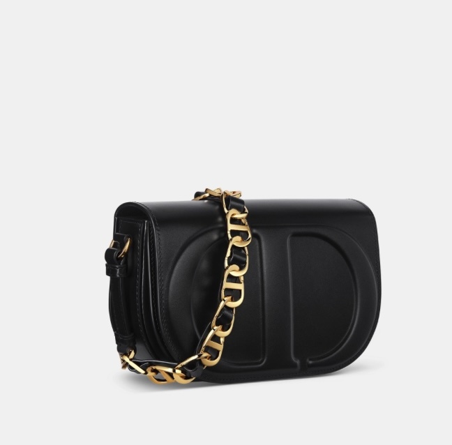 Dior CD Signature CD-Embossed Box Calfskin Bag with Strap Black