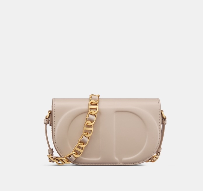 Dior CD Signature CD-Embossed Box Calfskin Bag with Strap Caramel Beige