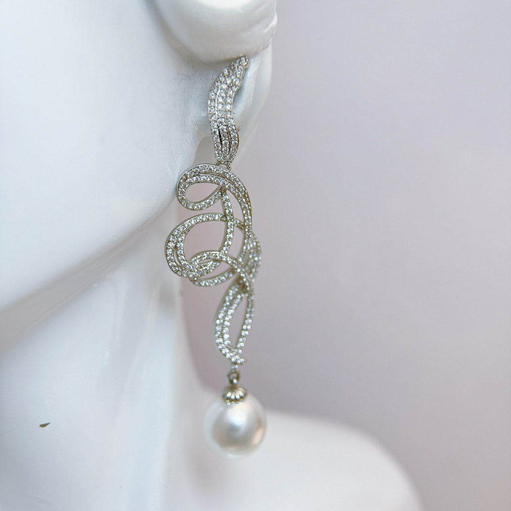 雪銀漩語珍珠耳環