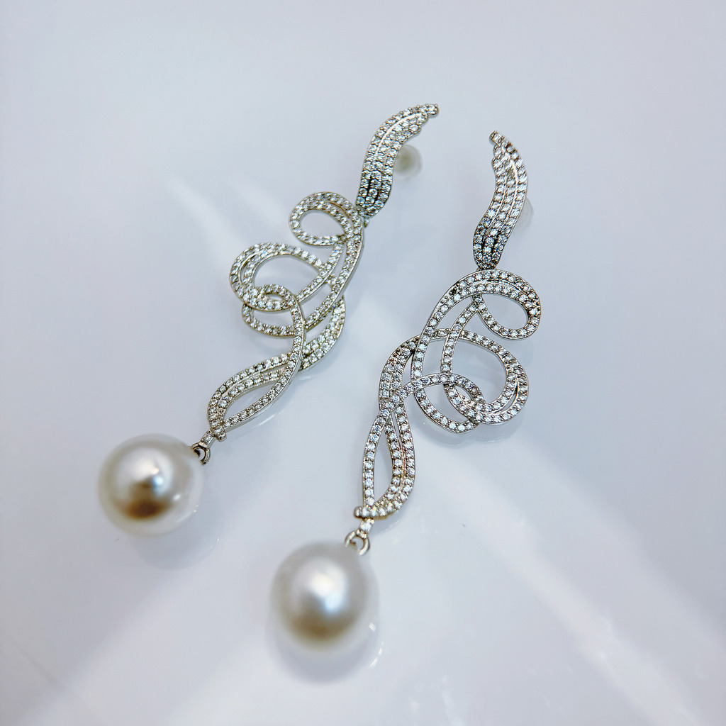 雪銀漩語珍珠耳環