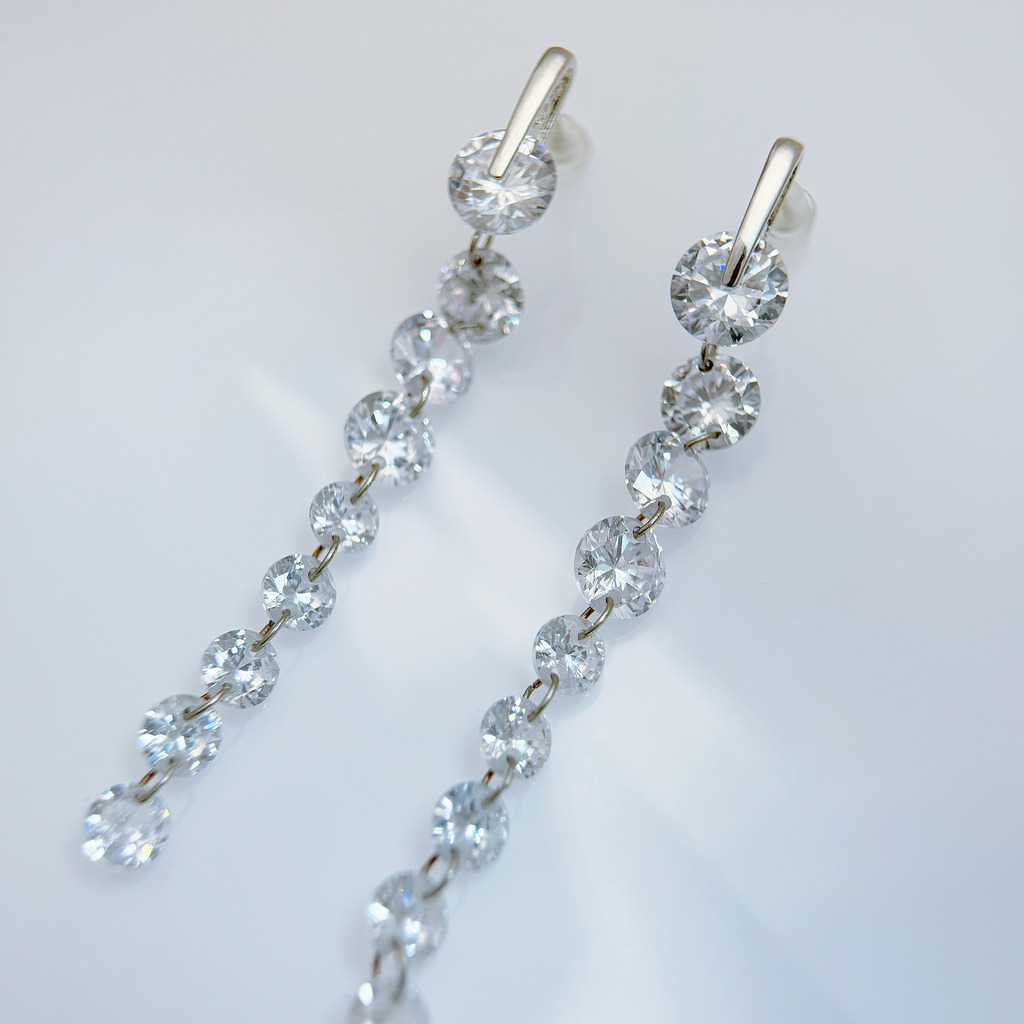 鏡光連珠垂墜耳環