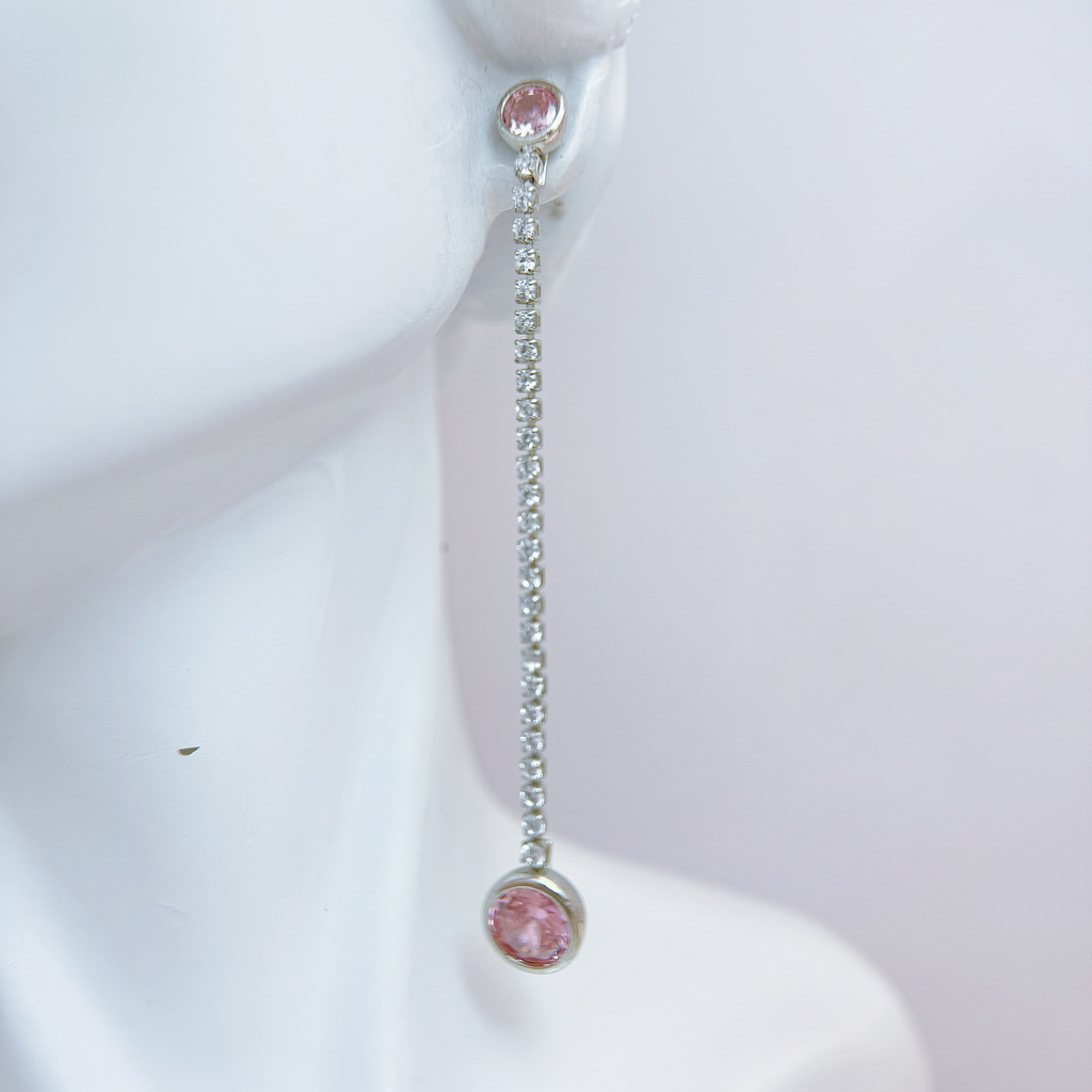 粉曜流線雙鑽耳環