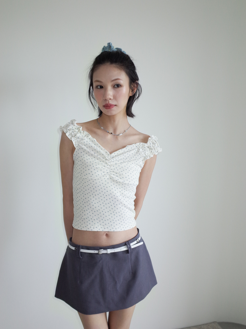 floral top with ruched bust and shoulder detail