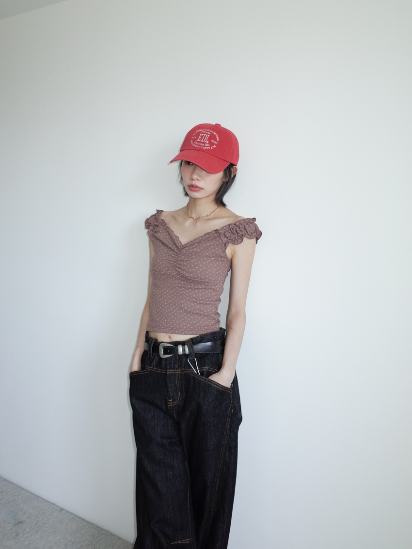 floral top with ruched bust and shoulder detail