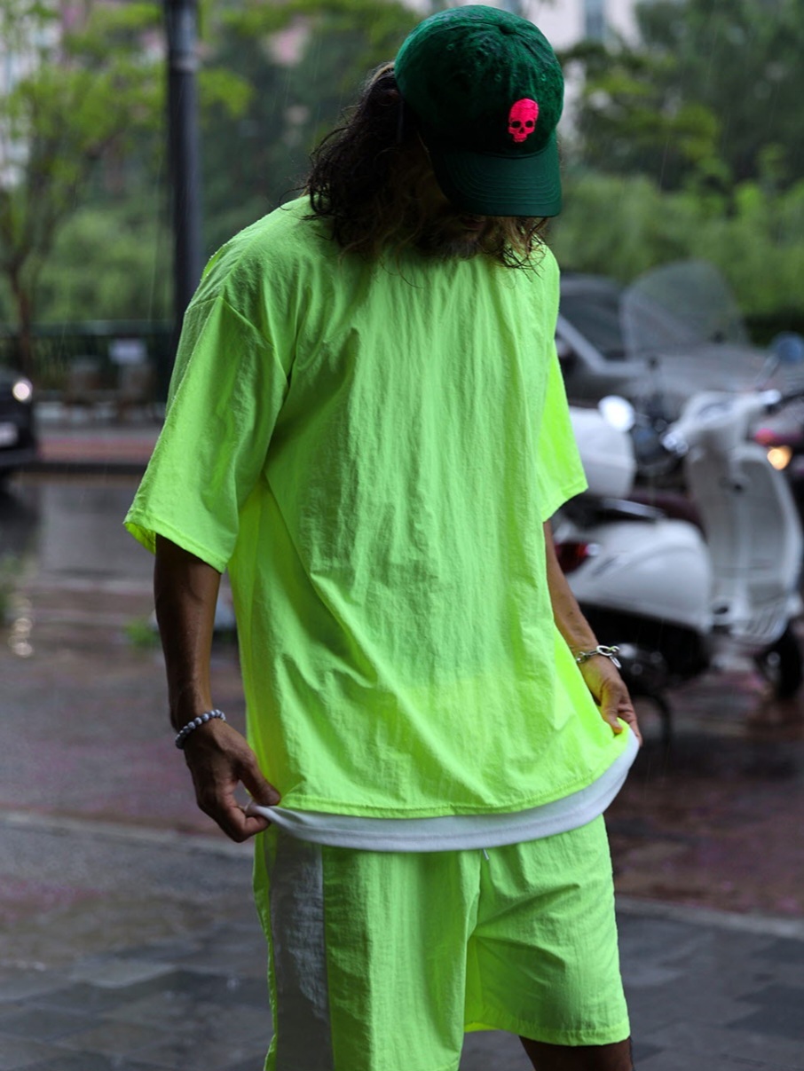 線條撞色層疊尼龍短袖T恤