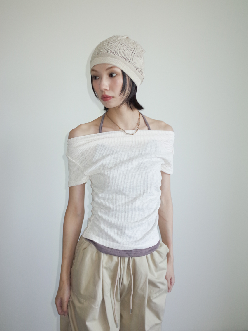 faux layered halter top with draped waist ruching