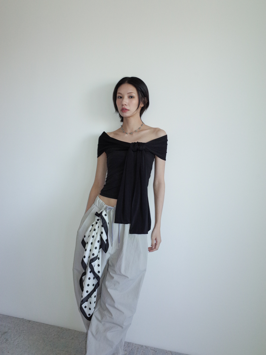 (Designer!) ultra-smooth off-shoulder top with chest drape