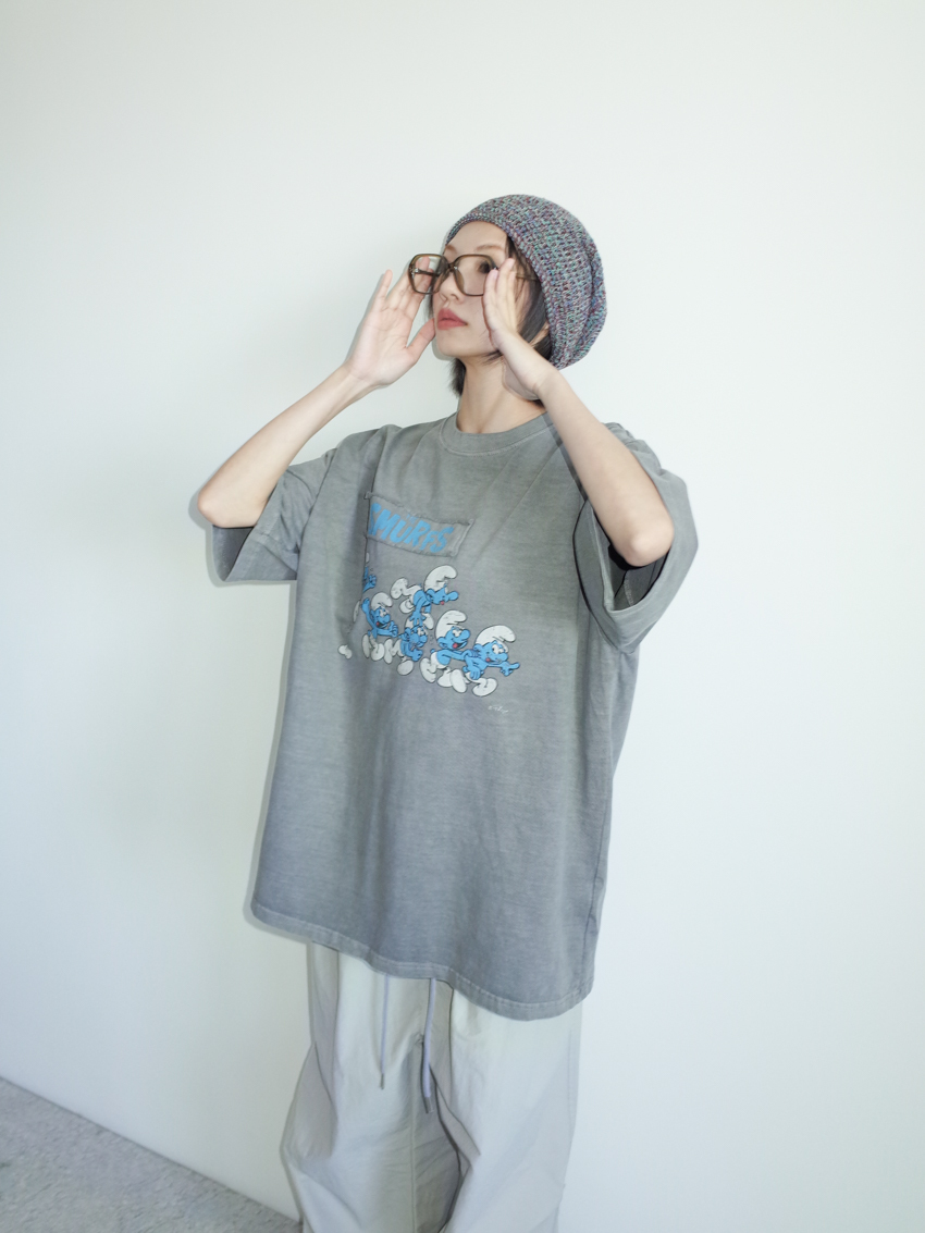 (UNISEX) SMURFS patchwork washed oversized T