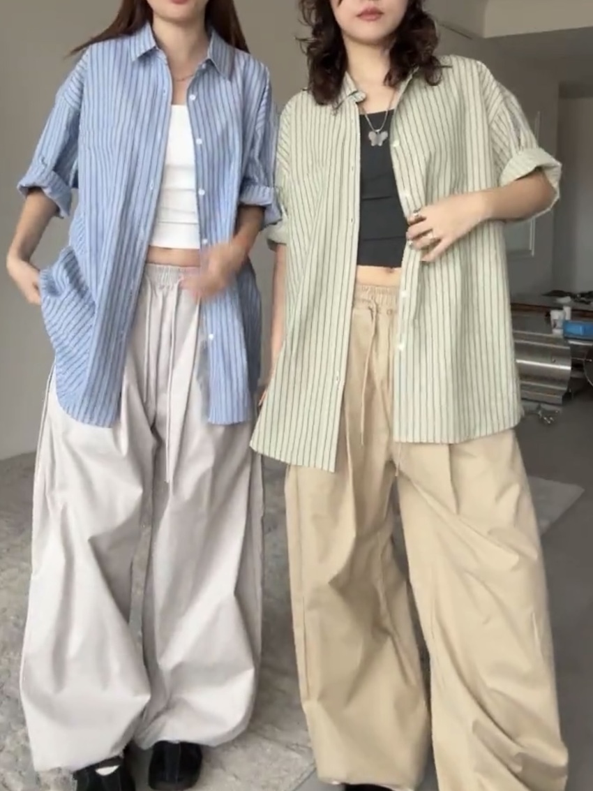 (UNISEX) stripe oversized shirt