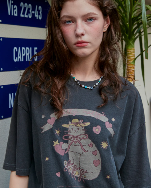 CPGN STUDIO / Cats ribbon pigment short T-shirt / smoke black / JUL25