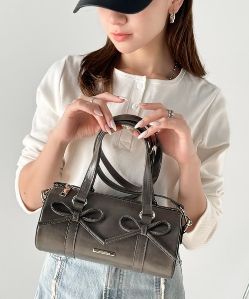 日本🇯🇵連線 Mily Bilet 可愛緞帶圓柱形兩用單肩包 蝴蝶結 單肩包 肩背包 手提包 大容量 3色(任買兩件711免運)/預購