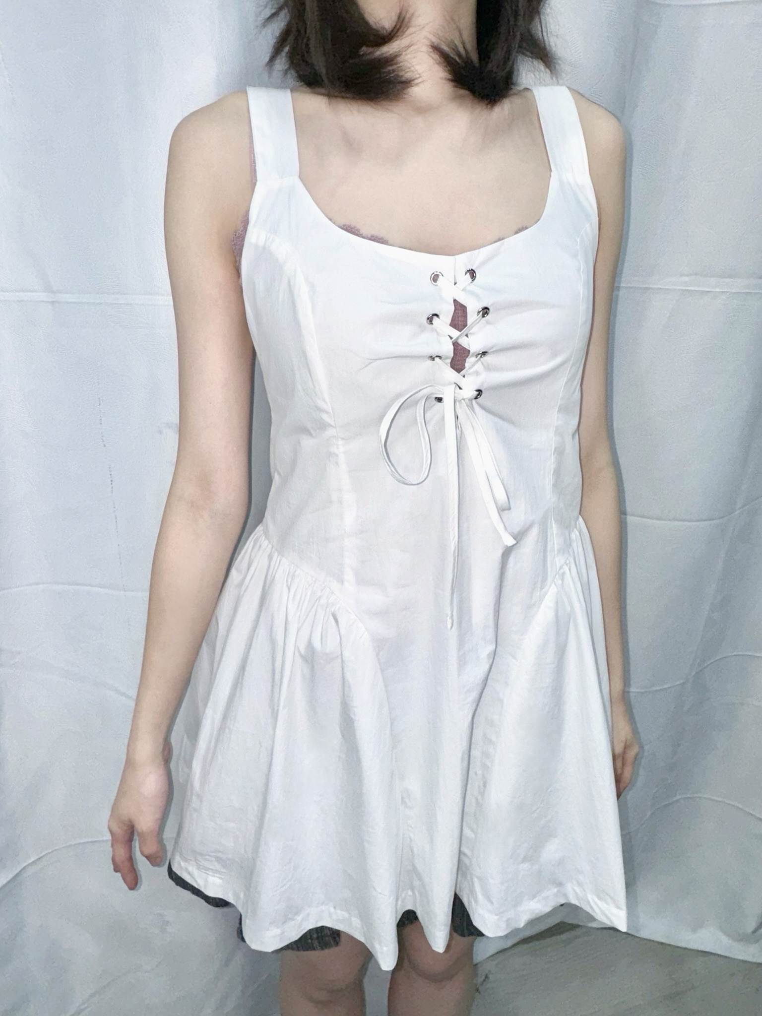 #OPS001 微皺褶直肩連身裙