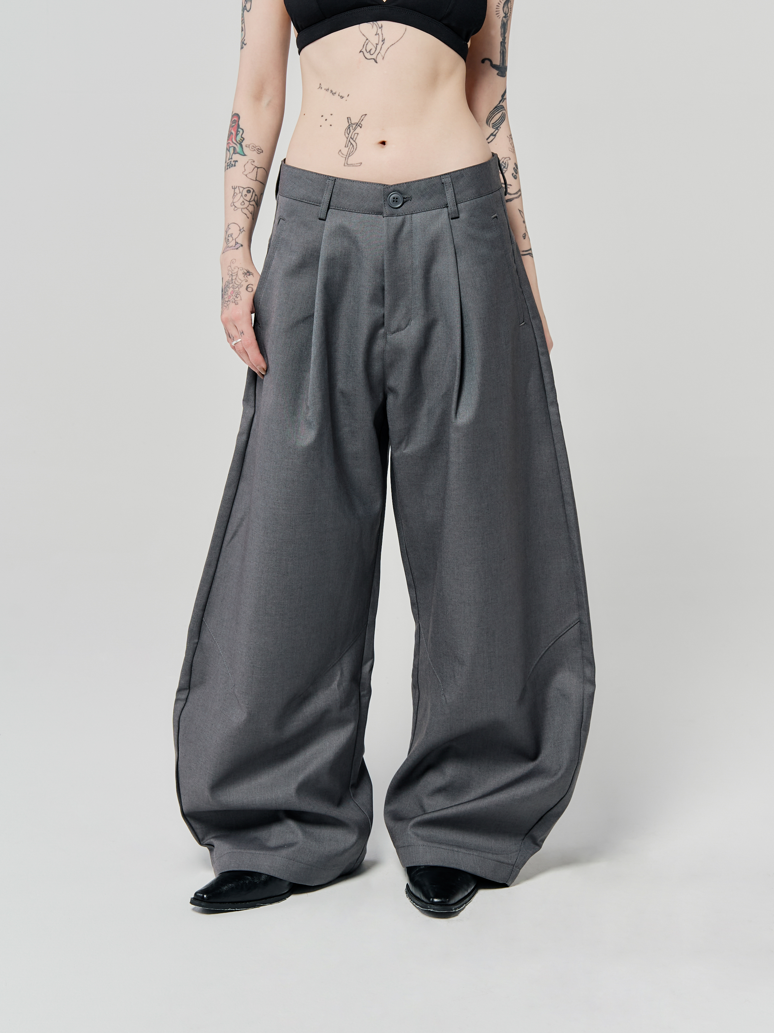 繪線者長褲西裝彎刀褲-灰