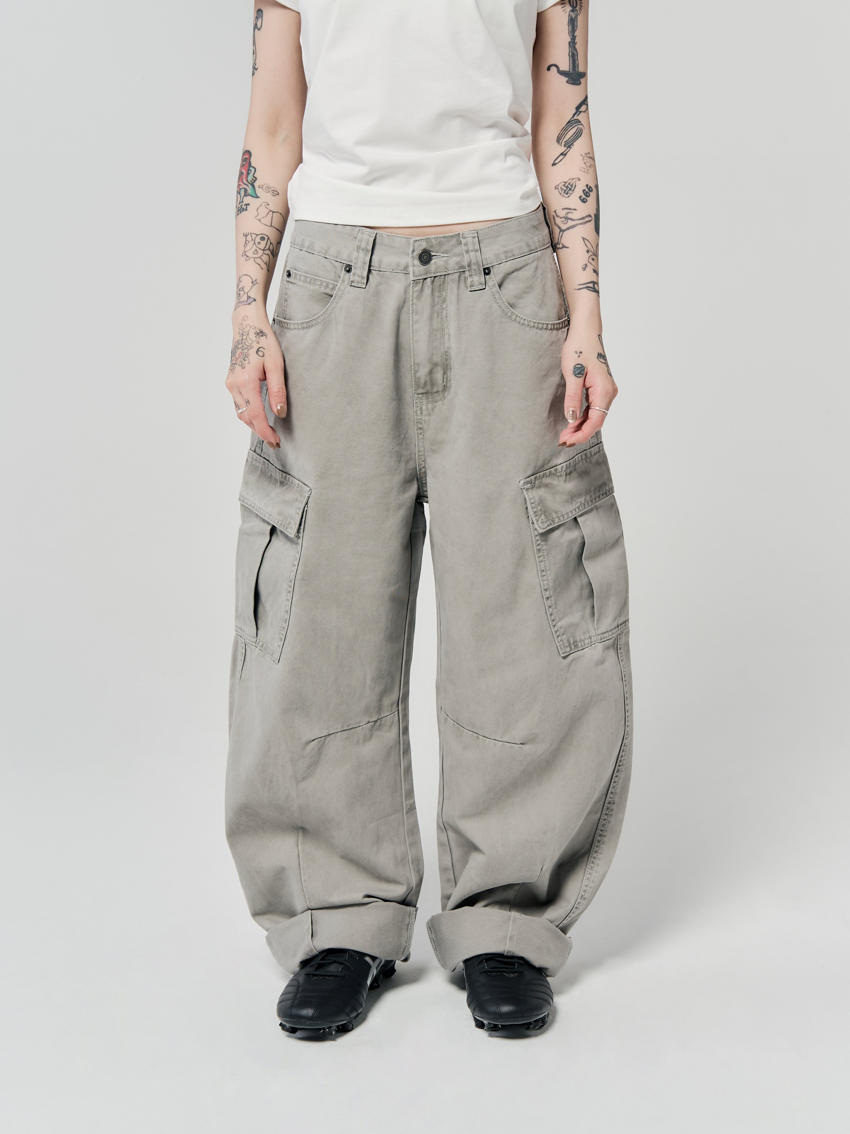 晨霧灰休閒工裝褲