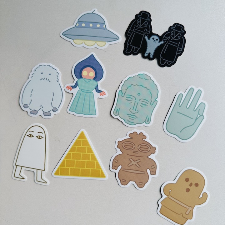 2入一組防水貼紙 幽浮 外星人 梅傑德 埃及金字塔 佛祖 土偶｜日本EL COMMUN