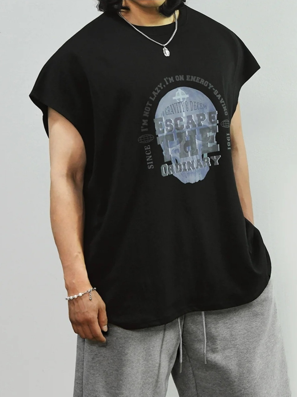 SKULL寬鬆削肩背心