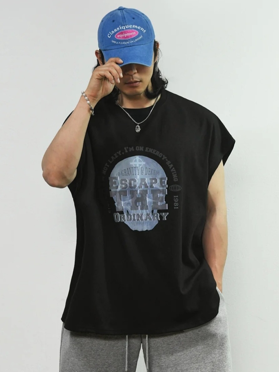 SKULL寬鬆削肩背心