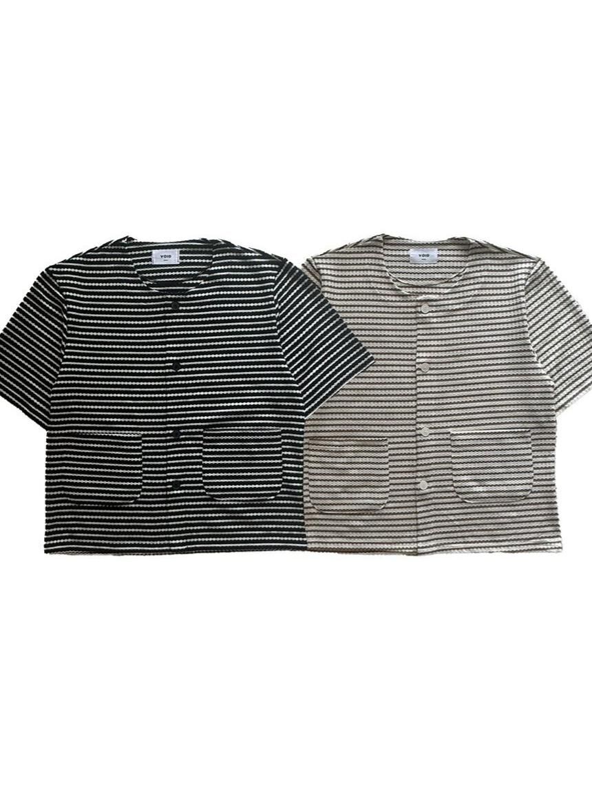 圓領橫紋開胸短袖外套 VOID-116S