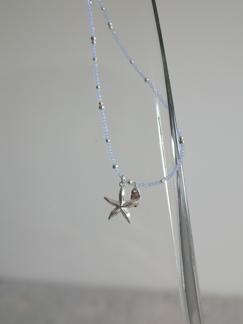 dainty beaded necklace with starfish & silver tag