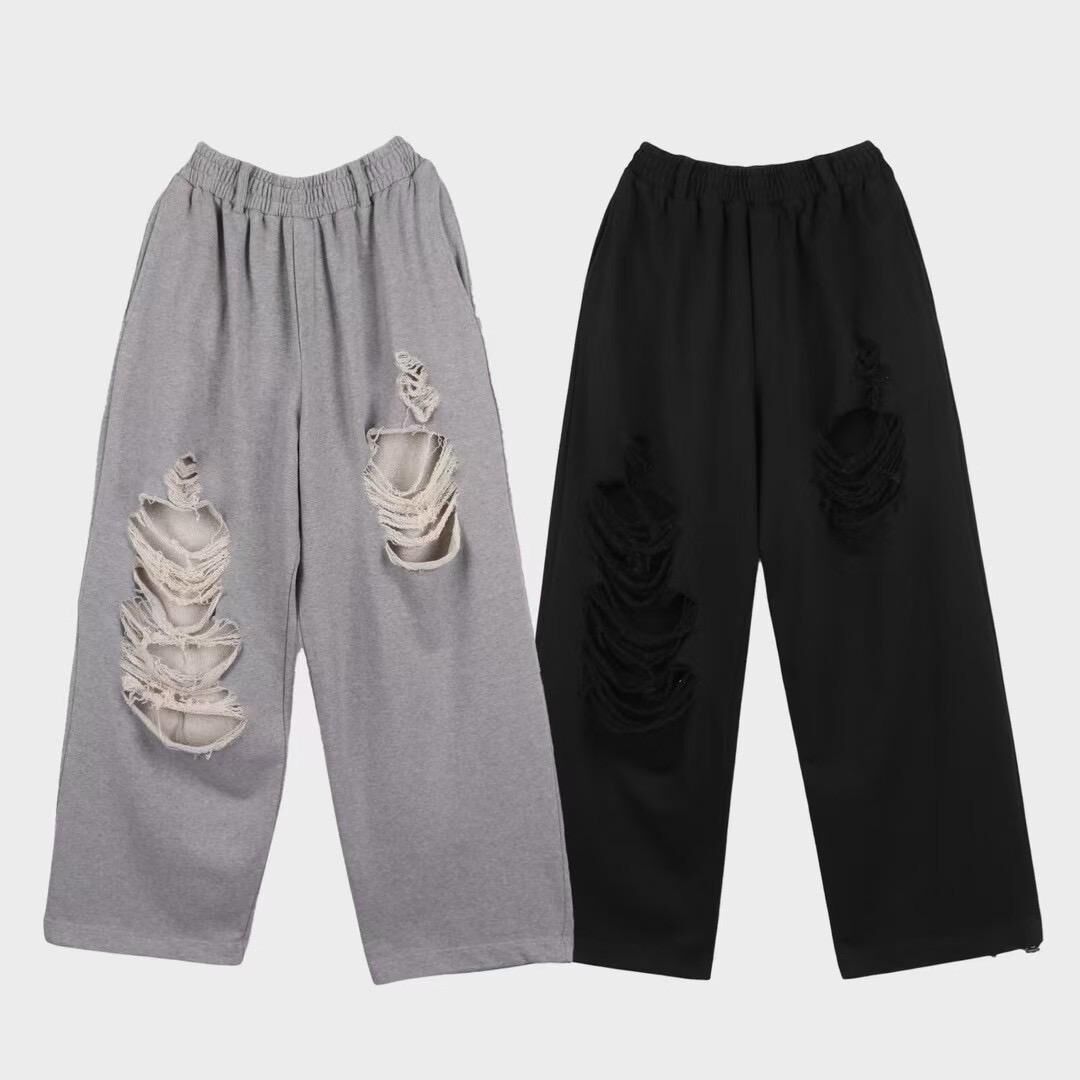 淨色破洞可束腳鬆身運動褲 taptaptap-068P