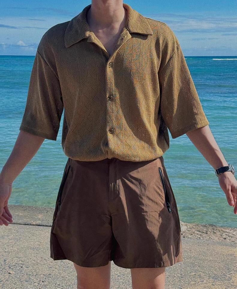 淨色暗紋短袖恤衫 taptaptap-079S