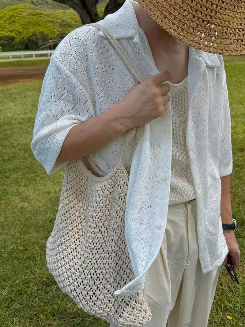 淨色暗紋短袖恤衫 taptaptap-079S