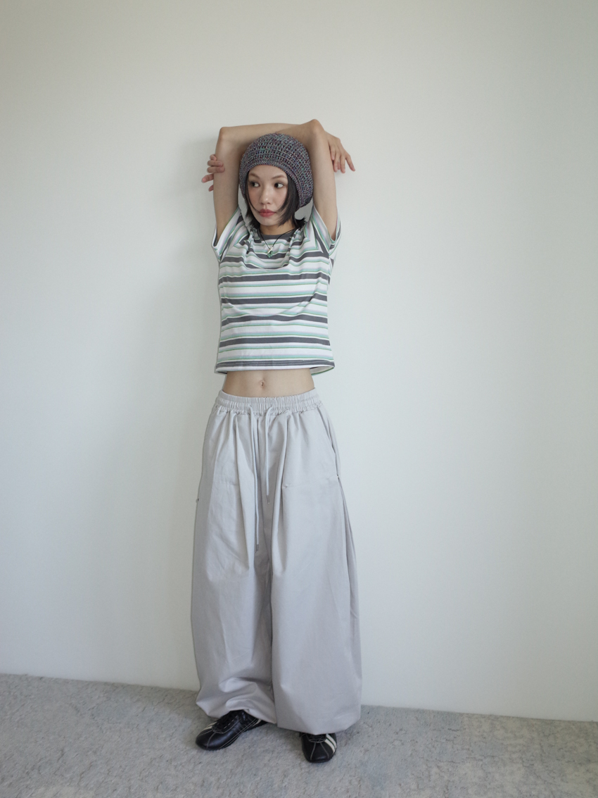 (UNISEX) relaxed-fit cotton trousers with side buttons and elastic waist in LIGHT GRAY