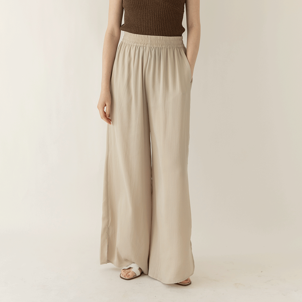 冰肌絲光飄飄褲-杏