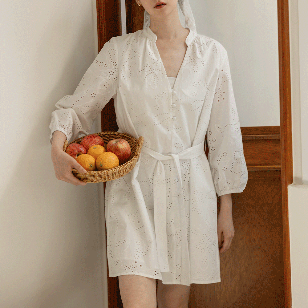 法式浪漫緹花短洋(附綁帶)